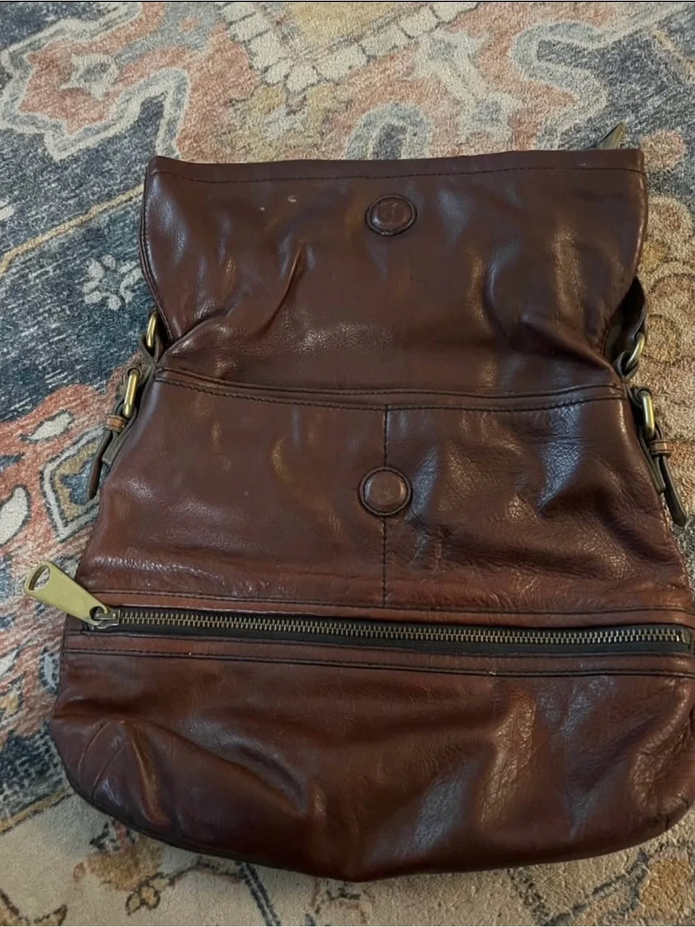 Fossil Brown Leather Flap Satchel with Front Zip